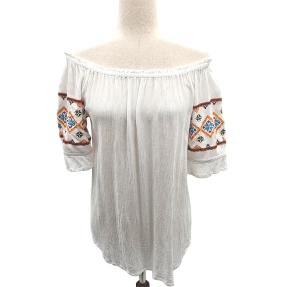 White Embroidered Off The‎ Shoulder Top Boho Peasant Blouse